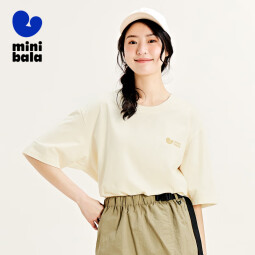 迷你巴拉【mini亲子】男童女童儿童短袖T恤成人一家三口宽松柔软 【A款亲子款】奶白10501 160 