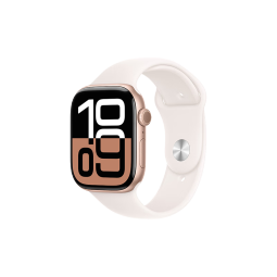 Apple【520礼物】Watch Series 10 智能手表GPS款46毫米玫瑰金色铝金属表壳淡桃粉色运动型表带S/M