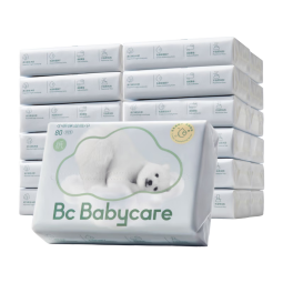 bc babycare熊柔巾 超柔婴儿纸巾新生儿宝宝保湿柔纸巾乳霜云柔抽纸巾 3层 80抽*24包 【大规格】