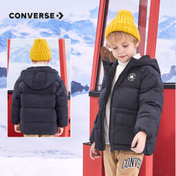 Converse匡威童装儿童短款超轻三防保暖羽绒服冬季新品男女童加厚红色外套 正黑色 150 /72 【建议身高140-152cm】