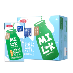 三元小方白脱脂纯牛奶整箱200ml*24盒 0脂肪 健身伴侣