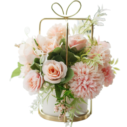 爱已装糖 仿真花假花摆件塑料花陶瓷花瓶套装客厅电视柜装饰餐桌花 玫瑰粉