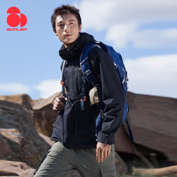 思凯乐SCALER冲锋衣男户外可拆卸三合一外套时尚拼色收腰工装风登山服女 黑色-男款 XXL
