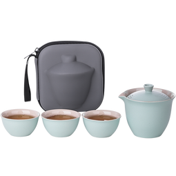 豪峰旅行茶具2025新款整套茶具套装泡茶壶盖碗茶杯便携收纳父亲节礼物 粉青路游旅行茶具套装 1件 