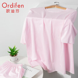 欧迪芬（Ordifen）家居服女睡衣舒适60支棉质套头夏季睡衣上衣 OF2412 嫩粉色 均码 