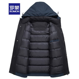 罗蒙（ROMON）羽绒服男翻领短款白鸭绒防寒服秋冬新款男士休闲外套保暖上衣 藏青色 2XL 185(适合145-160斤)