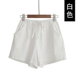 诗莉奥（SHILIAO）棉麻短裤女潮阔腿裤运动短裤家居休闲裤 白色 L （105-120斤）