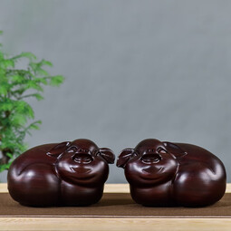 古兮木礼黑檀实木雕摆件福猪檀木头圆雕实木十二生肖猪摆件红木家居装饰品 黑檀光面猪 15*9.3*7.5cm(长宽高)一对 