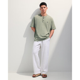 ABERCROMBIE & FITCH男装25夏新款经典小麋鹿美式重磅宽松亨利领短袖T恤KI124-5188 石板绿 L (180/108A) 