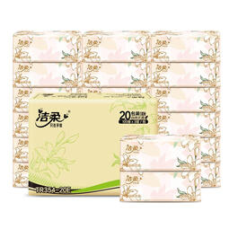 洁柔抽纸繁花系列纸面巾无香抽纸巾可湿水干湿两用软抽擦手纸 3层 100抽*20包 