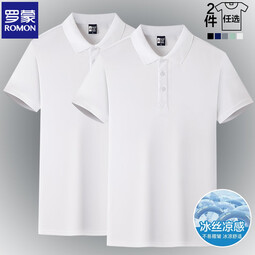 罗蒙（ROMON）两件装冰丝短袖t恤男翻领夏季薄款纯色男士半袖体恤衫男装上衣 白色+白色 M 