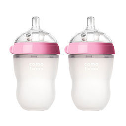 可么多么（como tomo）宝宝奶瓶新生儿 宽口硅胶奶瓶防摔 250ml*2 粉色 (3-6月) 