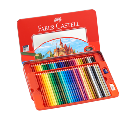 辉柏嘉（Faber-castell）彩色铅笔油性彩铅绘画套装画画工具学生绘画 100色城堡系列红铁盒装儿童礼物115700美术写生 