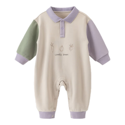 乖奇熊婴幼儿纯棉抓绒连体衣秋冬季保暖宝宝哈衣爬服撞色polo衫 玛瑙灰/青青果蔬 66cm