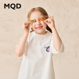 马骑顿（MQD）男女童夏季新品学院风简约百搭卡通趣味短袖亲肤柔软T恤 本白 110