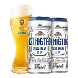 青岛啤酒（TsingTao）白啤原麦汁浓度11°P全麦白啤德式小麦白啤酒 330mL 24罐 整箱装 