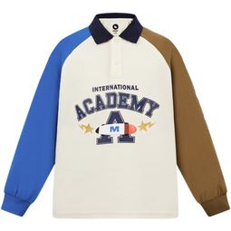 MQD男童POLO衫春季新品儿童长袖T恤胶印撞色上衣 米白色 110 (XS) 
