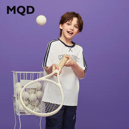 马骑顿（MQD）男女童夏季新品学院风潮酷休闲字母卡通短袖T恤亲肤舒适 米白 110