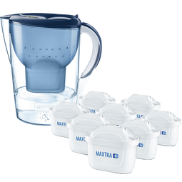 碧然德(BRITA)滤水壶Marella蓝色3.5L 1壶9芯套装海洋系列家用自来水净水器 孙颖莎推荐 含8枚海外版滤芯 