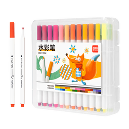 得力（deli）水彩笔幼儿园专用儿童可水洗24色36色无毒不脏手画画工具水溶性画笔套装婴幼儿宝宝小学生 【12色】PP盒装细三角拉杆