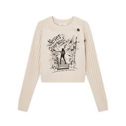 moussy2025早秋新品暗黑哥特图案短款针织衫毛衣女028IAZ70-1019 013象牙色 均码