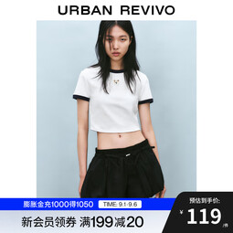 UR2025秋季新款女装时尚修身短款猫咪刺绣短袖T恤UYY450078 本白 (修身款) S