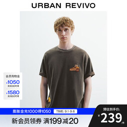 UR2025秋季新款男装休闲美式复古刺绣水洗宽松T恤UML450191 深灰 XS