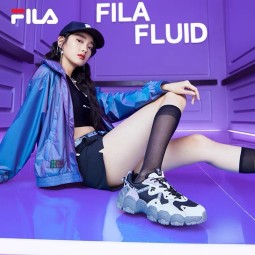 FILA 斐乐女鞋猫爪鞋3代老爹鞋休闲运动鞋缓震厚底慢跑鞋FLUID Ⅲ 黑/南极灰-BA 37.5 
