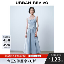 UR2025夏季新款女装简约休闲棉质收腰无袖连衣裙UIY750016 浅蓝 XS 