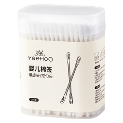 英氏（YEEHOO）新生婴儿棉签棉棒螺旋双头宝宝新生幼儿耳鼻专用清洁棉签棉棒 螺旋+双头款（1盒）