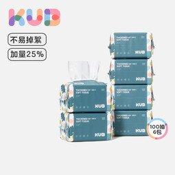 可优比（KUB）洗脸巾干湿两用一次性绵柔巾洁面卸妆擦脸巾抽取式 100抽 6包 【蓝胖子绵柔巾】 