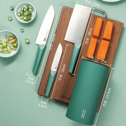 炊大皇（COOKER KING）刀具四件套装家用厨房切菜刀切肉刀水果刀架Y 炊大皇绿色四件套【三把刀+桶】