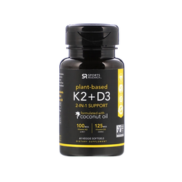 Sports ResearchD3+K2植物基素食软胶囊125微克/100微克 60粒 钙吸促进姜黄防降解 