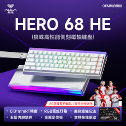 狼蛛（AULA）HERO 68HE磁轴键盘RT电竞游戏客制化机械有线连接全键热插拔RGB灯效网页驱动无畏契约8K回报率 侧刻-白色【形意磁轴】 
