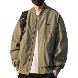 吉普（JEEP）夹克男春秋季潮流棒球服外套男士休闲宽松工装衣服 军绿 3XL 