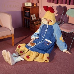 果壳（Gukoo）睡衣女迪士尼IP系列白雪公主冬珊瑚绒长款睡袍女睡衣加厚家居服D 深蓝女睡袍 S
