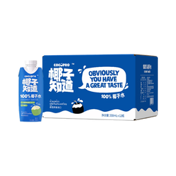 椰子知道光合植造100%椰子水添加香水椰泰国进口NFC电解质饮料330ml*12瓶