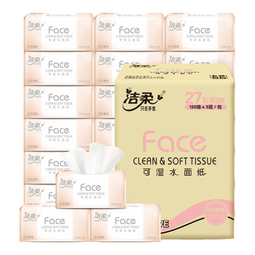 洁柔抽纸 粉Face柔韧3层120抽*27包 面巾纸百花香可湿水原生木浆整箱