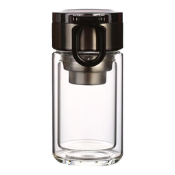 新款双层隔热玻璃杯耐高温泡茶杯便携手提茶水分离通用迷你喝水杯 黑色迷你提环墩墩杯 188ml 1只