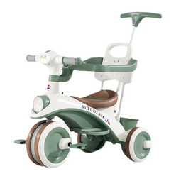 贝趣儿童三轮车1-3岁脚踏车宝宝遛娃神器婴儿推车溜溜车三合一手推车 【安全护栏+靠背+转向手推杆】 绿 推骑两用0-6岁溜娃小孩自行车