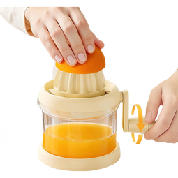 手动榨汁机橙汁压榨器手动柠檬榨汁器西瓜汁压汁器家用石榴榨汁器 【落日黄】带盖手摇榨汁器