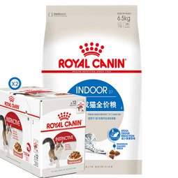皇家猫粮 室内成猫粮 I27全价粮减少粪便异味 英短美短布偶猫咪通用粮 6.5kg+成猫浓汤肉块85g*24