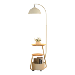 爱派森床头柜落地灯卧室奶油风极简氛围灯客厅沙发边置物架茶几一体台灯 奶油色-两层铁艺+收纳桶 单色暖光