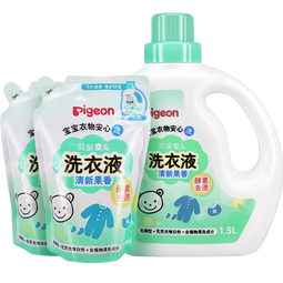 贝亲婴儿洗衣液 儿童洗衣液 宝宝洗衣液 酵素去污 无磷 无荧光增白剂 清新果香套装3L