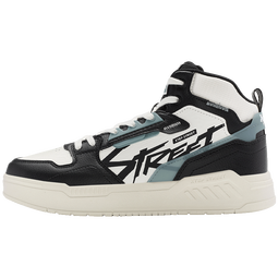 特步【商场同款】板鞋男秋冬新款撞色高帮休闲鞋977419310020 黑/帆白 39