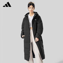 阿迪达斯 (adidas)冬季男女同款连帽长款鸭绒运动休闲羽绒服 黑色 S