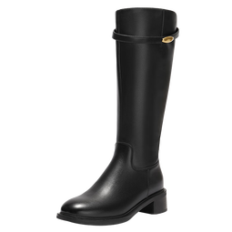 森达王楚然同款小金豆骑士靴女2025年冬新厚底粗跟过膝长筒靴ZTI12DG5 黑色单里 34