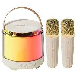 全民K歌 MZ31无线手提便携式户外广场舞音响套装炫桌面家用低音炮麦克风儿童话筒家庭KTV杏色音箱+双麦