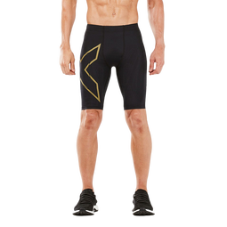 2XULight Speed系列男裤 MCS梯度压缩专业马拉松速干紧身健身短裤 黑/金反光logo XS 