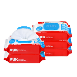 NUK清洁湿巾超厚特柔婴儿湿巾80抽*5包加大加厚温和加盖宝宝湿纸巾
